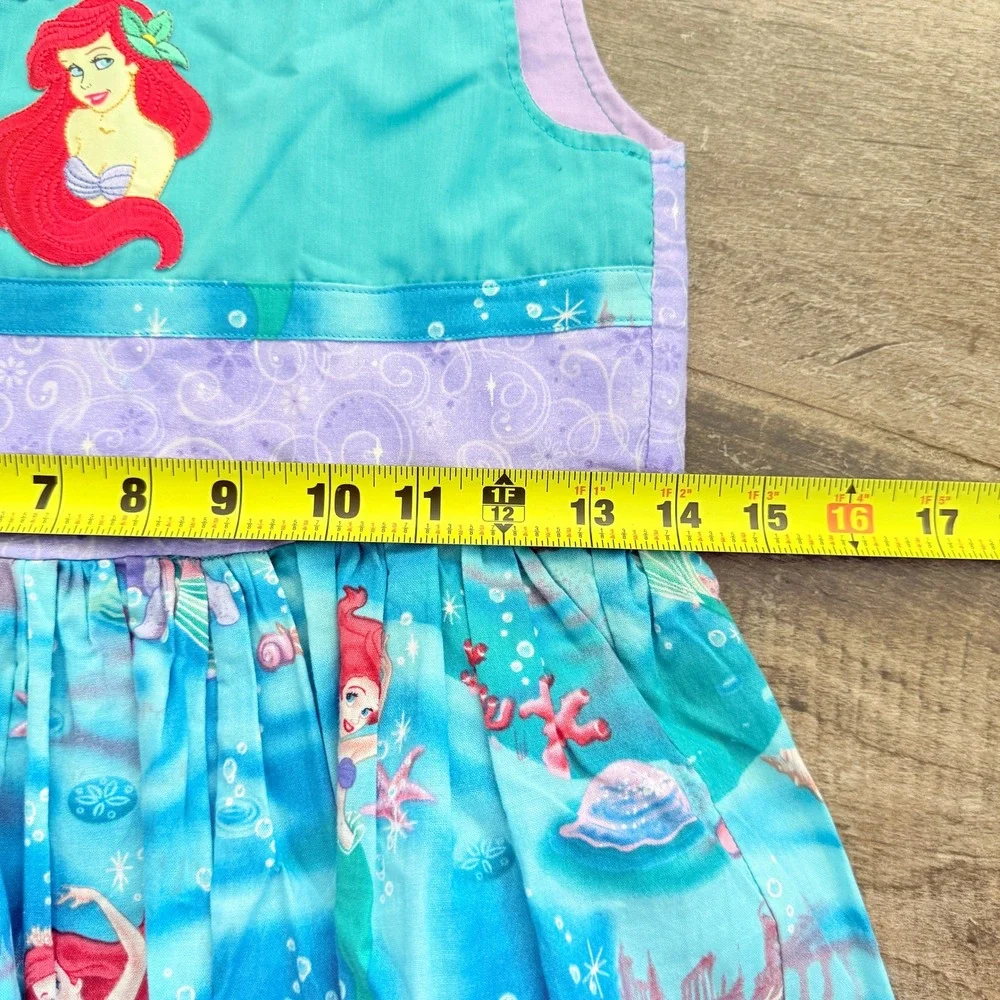 Handmade Girls Embroidered Little Mermaid Ariel Sundress, Purple Turquoise, 8/10
